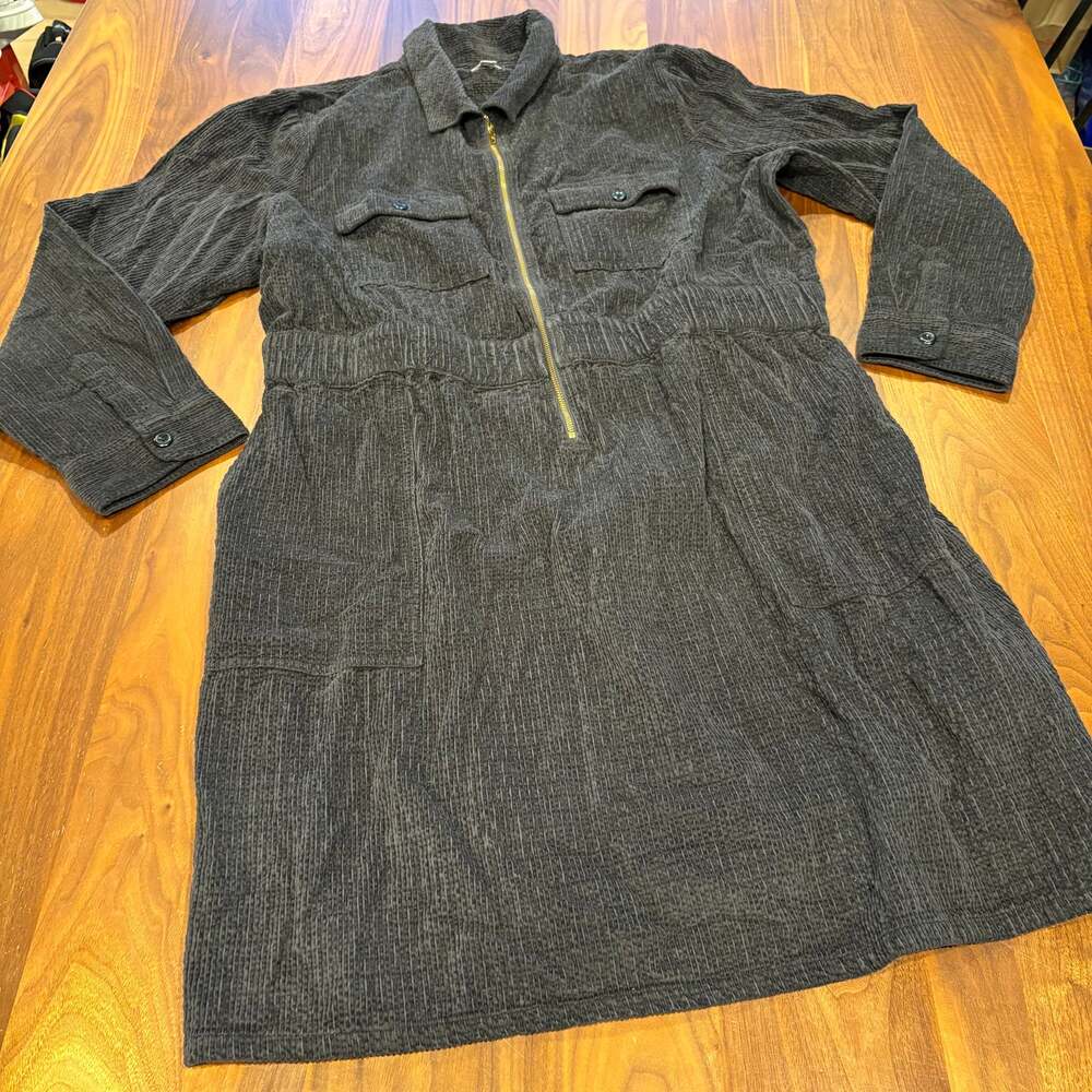 Size 18 Dress J Crew Zip Front Cinched Dress in Corduroy Black